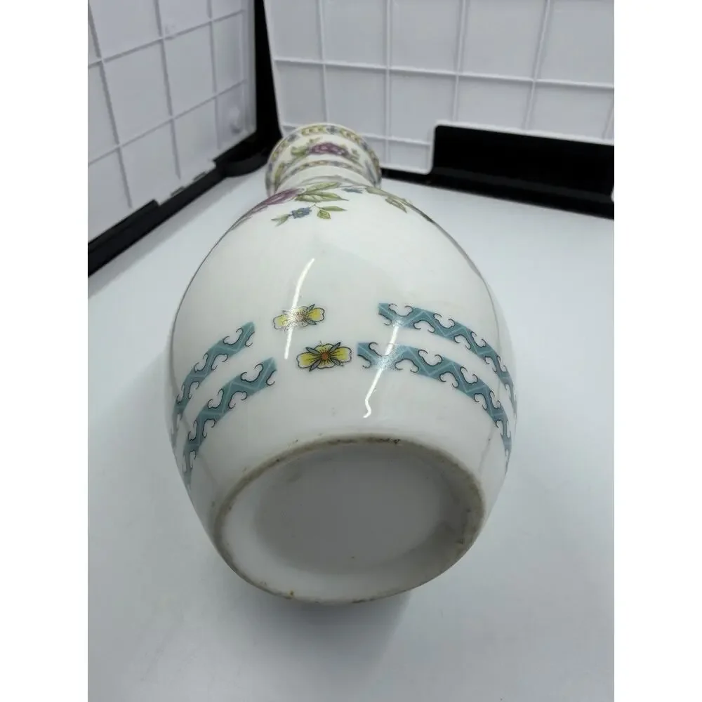 Vintage Minton Haddon Hall Style Vase - White Floral Urn Flowers Butterflies